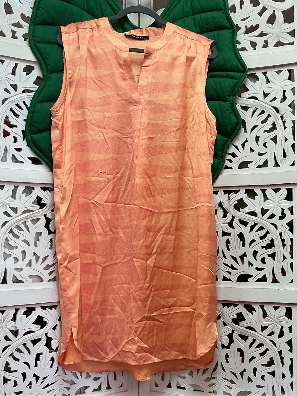 NWOT Manaola orange silky tie waist midi dress, size L.